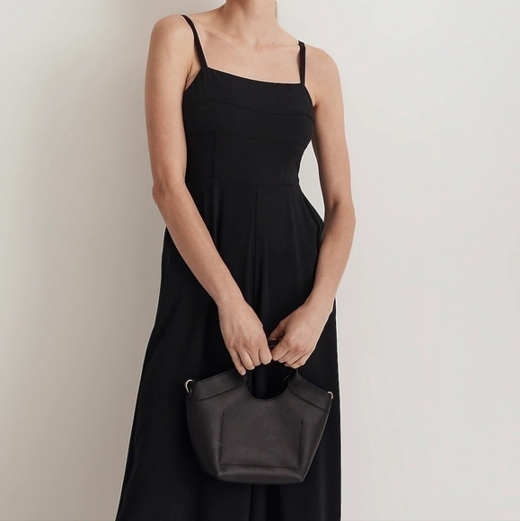 Madewell Square-Neck Wide-Leg Sleeveless Jumpsuit True Black size 00 NWT NM489 - Picture 2 of 11